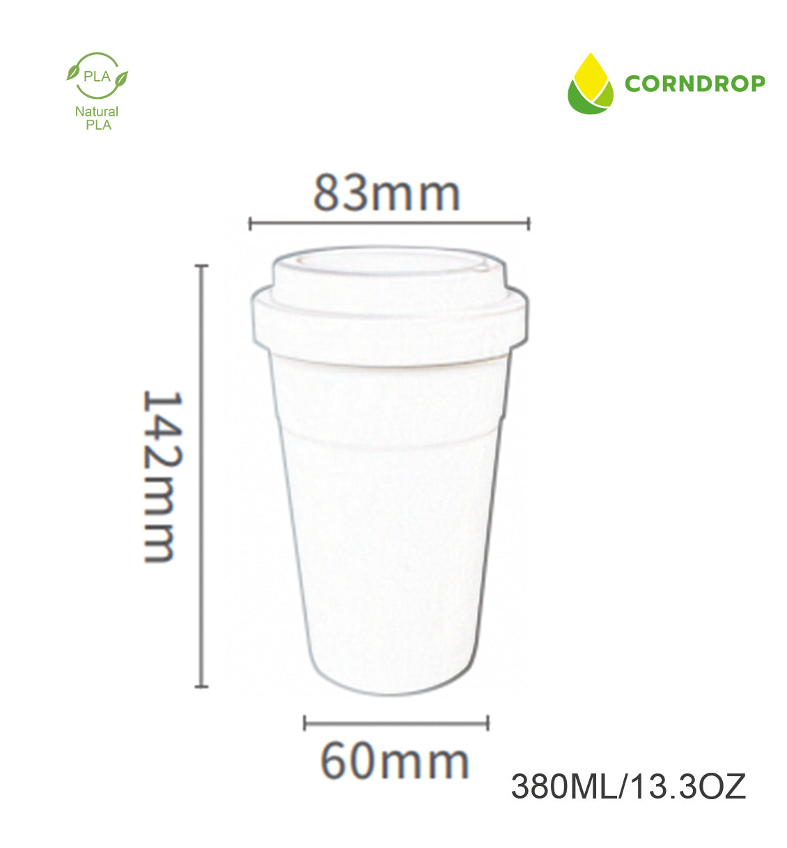 Corndrop Coffee Cup - PLA- Eco Friendly-Biodegradable 380ml - Lime 2pc